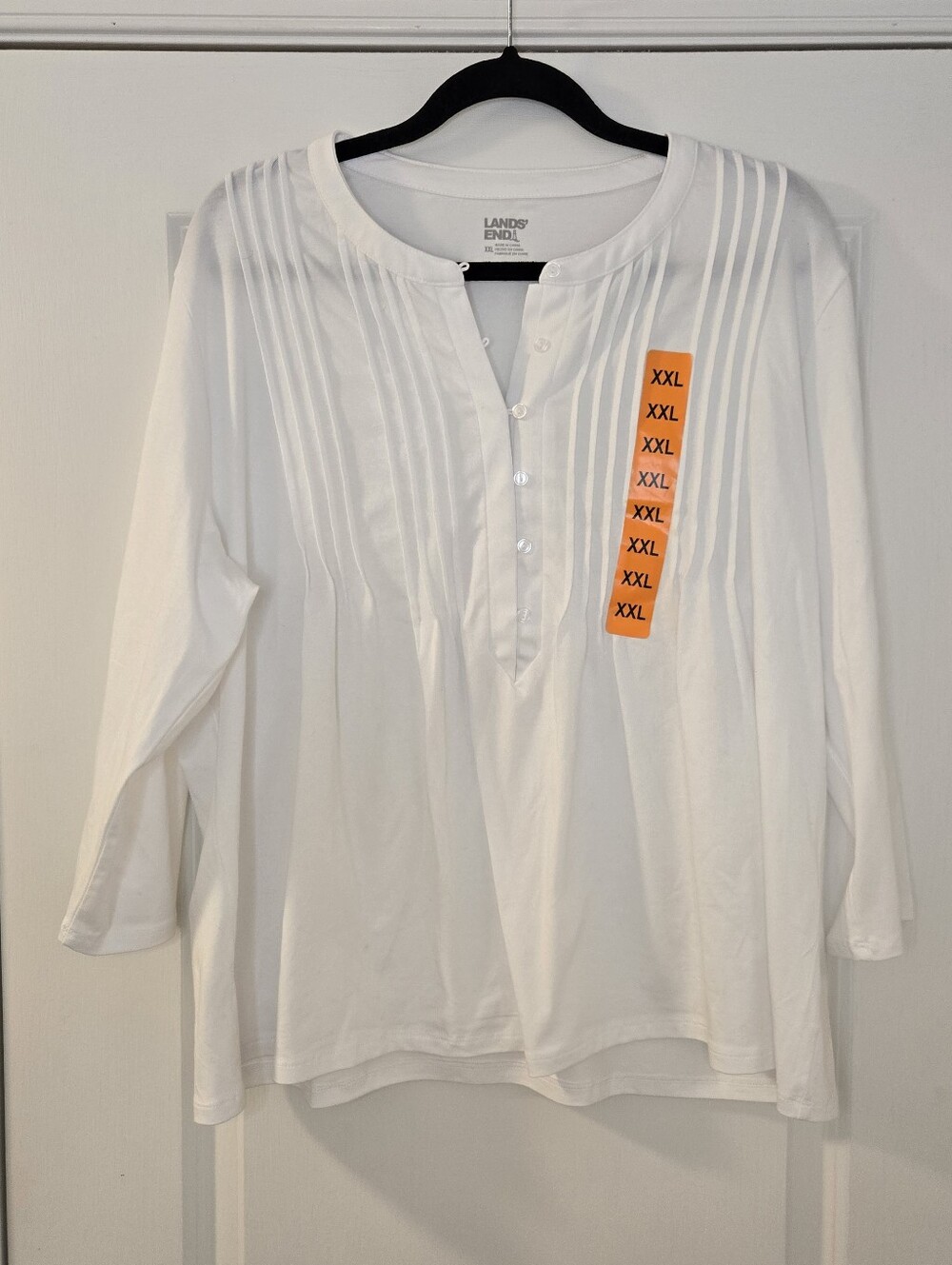 Lands' End White Pintuck Front Button 3/4 Sleeve Blouse Size XXL